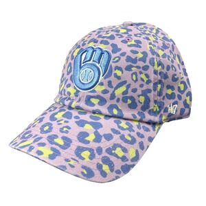 Milwaukee Brewers 47 Brand Hat Strap Back Kids Purple Pink MLB Leopard Print NEW